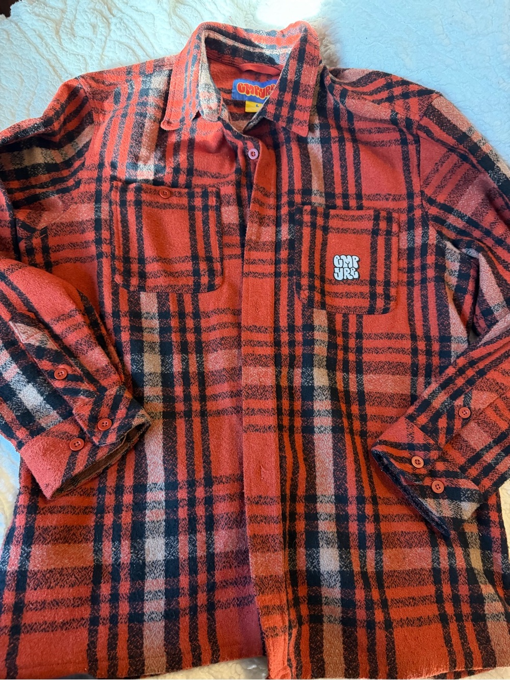 Empyre Orange and Black Plaid Button-Up Shirt